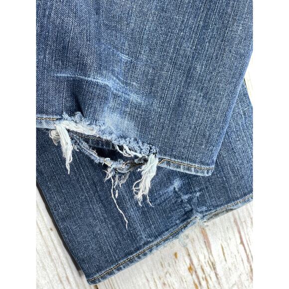 New York Company Jeans Women Size 14 Blue Curvy Bootcut Mid Rise DISTRESS HEM - Picture 3 of 7